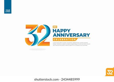 32nd happy anniversary celebration with orange and turquoise gradations on white background.