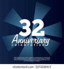 32º aniversario celebración de aniversario ilustración de diseño de plantillas vectoriales con texto blanco elegante fondo azul brillante.	