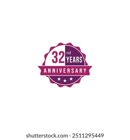 32nd years anniversary badge logo. Celebration 32nd years anniversary badge icon logo design. Vector and illustration design