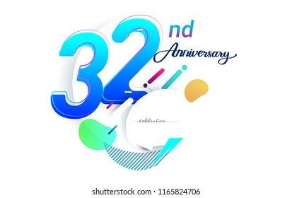 32nd years anniversary logo, vector design birthday celebration with colorful geometric background, isolated on white background.