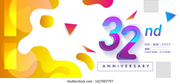 32nd years anniversary logo, vector design birthday celebration with colorful geometric background and circles shape.