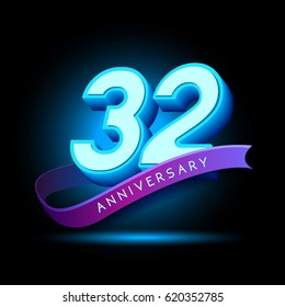 32th Anniversary 3D text with glow effect .celebration vector  template design