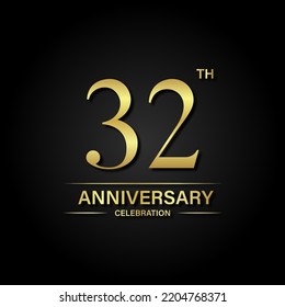 32th anniversary celebration with gold color and black background. Vector design for celebrations, invitation cards and greeting cards.