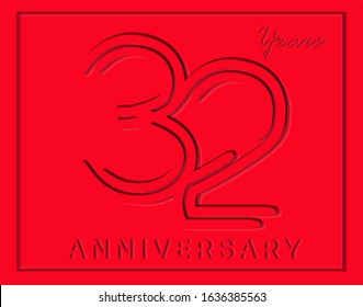 32th Anniversary with elegant red stripe motif, anniversary template design for web ,Creative poster, booklet, leaflet, flyer, magazine, invitation card