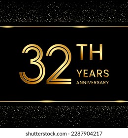 Diseño del logo en el trigésimo segundo aniversario con concepto de doble línea. Estilo de línea Art. Logo del número de oro. Ilustración de plantillas de vectores