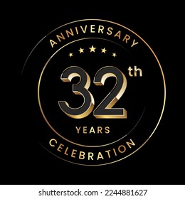 32th Anniversary. Anniversary logo design with gold color ring and text for anniversary celebration events. Logo Vector Template
