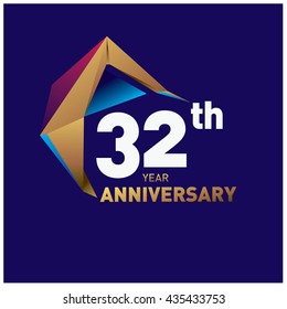32th anniversary logo with gold shape modern looks. Anniversary signs illustration. Gold anniversary logo design and illustration?