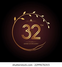 32th anniversary logo with golden number for celebration event, invitation, wedding, greeting card, banner, poster, and flyer Golden tree vector design