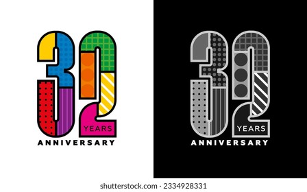 Logo del 32º aniversario, 32º aniversario, colorido logo para evento de celebración, invitación, felicitaciones, plantilla web, volante y folleto, símbolo retro