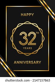 Logotipo del 32 aniversario. Diseño de planilla de celebración del aniversario con anillo de oro para folletos, folletos, revistas, póster de folleto, banner, web, invitación o tarjeta de saludo. Ilustraciones vectoriales.