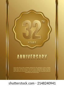 32th anniversary logotype. Anniversary celebration template design with golden ring for booklet, leaflet, magazine, brochure poster, banner, web, invitation or greeting card. Vector illustrations.