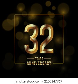 32th Anniversary logotype. Anniversary celebration template design with golden ring for booklet, leaflet, magazine, brochure poster, banner, web, invitation or greeting card. Vector illustrations.