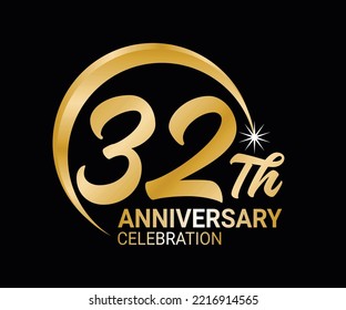 32th Anniversary ordinal number Counting vector art illustration in stunning font on gold color on black background