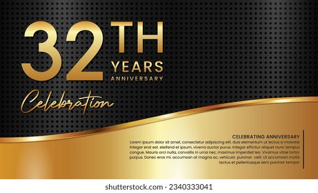 Diseño de plantilla de 32º aniversario en color dorado aislado en fondo de textura negro y dorado, plantilla vectorial