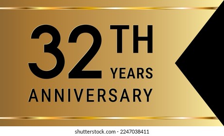 32th Anniversary. Anniversary template design with golden text and ribbon for birthday celebration event. Vector Template Illustration