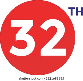32th Ordinal Numbers counting vector art illustration with fantastic font and blue red color - 32th anniversary - happy birthday