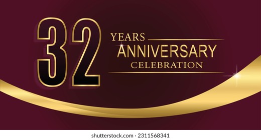 Antecedentes de la celebración del 32º aniversario. Grabación de oro y cinta de oro sobre fondo oscuro, diseño vectorial para celebración, tarjeta de invitación y tarjeta de saludo.