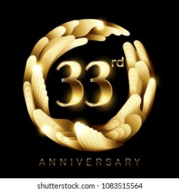 33 Anniversary Celebration Design. Elegance Golden Color Isolated On Black Background. Classic logo Vector Design For Greeting Card and Invitation Card.