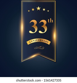 33 anniversary celebration logotype. anniversary logo with confetti golden colored isolated on black blue background, vector design for greeting card and invitation card and celebration event