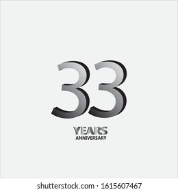33 anniversary logo with silver. Vector design template elements for your birthday celebration.