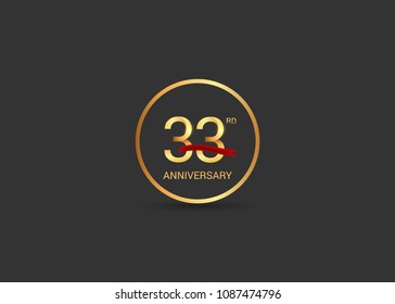 33 anniversary vector design golden color with ring and red ribbon isolated on black background