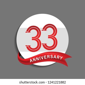 33 anniversary with white circle and red ribbon for celebration event