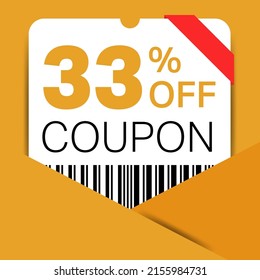 33% Coupon promotion sale for a website, internet ads, social media gift 33% off discount voucher. Big sale and super sale coupon discount. Price Tag Mega Coupon discount with vector illustration.