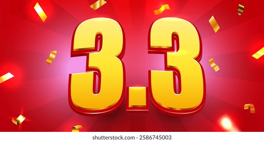 3.3 discount flash sale background. Vector illustration for shopping day, online shopping, special Offer coupon, voucher, banner template, websites, social media advertising. Vector illustration