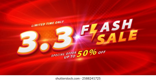 3.3 discount flash sale background. Vector illustration for shopping day, online shopping, special Offer coupon, voucher, banner template, websites, social media advertising.