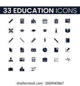 33 Education Icons Set. Education Icons Pack. Collection of Icons. Editable vector stroke.