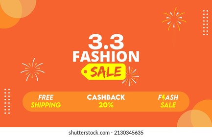 3.3 Fashion sale poster vector illustration background. 3 March sales banner template design for social media and website.