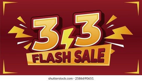 3.3 Flash Sale banner with bold typography, lightning effects, and a vibrant red-yellow color scheme, perfect for e-commerce promotions and special discount events