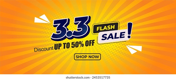 3.3 flash sale banner template design for web or social media, special offer discount up to 50%