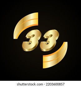 33 Golden numbers. vector 3d realistic metal characters. Decorative elements for banner, cover, birthday or anniversary party, etc.