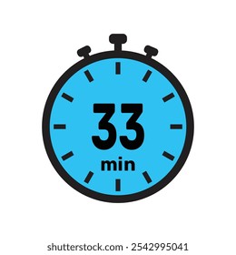 33 minute Timer, clock, stopwatch isolated icons. Countdown timer symbol. Minute timer, Time measure, Chronometer, Alarm.