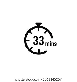 33 Minutes Clock Icon white design background.