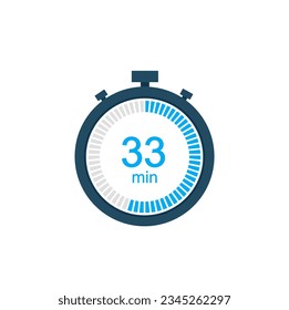 33 minutes countdown timer or digital counter timer clock vector icon. 33 min Stopwatch vector icon, digital timer
