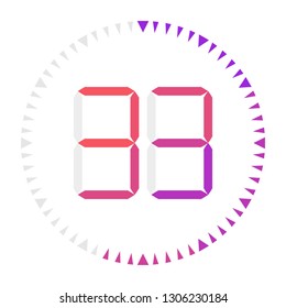 The 33 minutes, stopwatch vector icon, digital timer. Vector digital count down circle board with circle time pie diagram. Watch outline style design, designed for web and app.