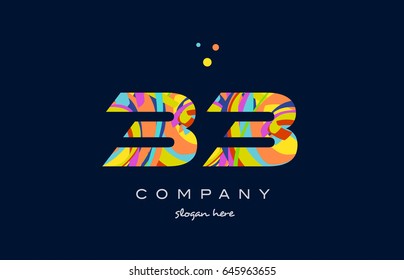 33 number digit numeral logo colored colorful rainbow acrylic modern creative vector icon design template