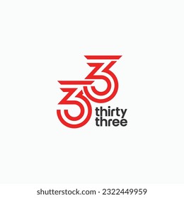 33 number thirty three geometric line cut style logo design vector illustration. Isolated object on background