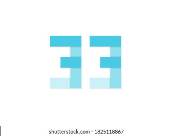 33 number, vector logo, paper cut desing font made of blue color tones .Isolated on white background. Eps10 illustration