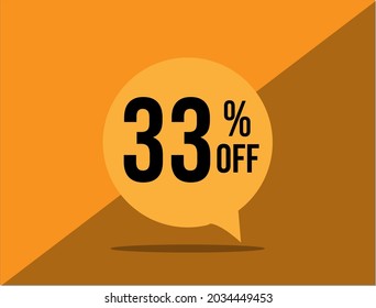 33% off. Banner with thirty three percent discount on a yellow square balloon.  