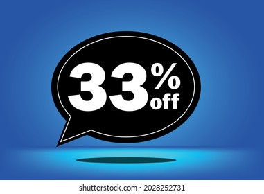 33% off - black and blue floating balloon - with blue background - banner for discount and reduction promotional offers