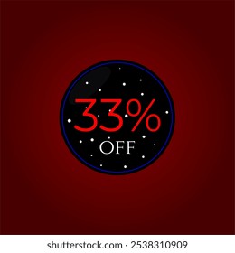 33% off. Black and red with stars. Shop promotions, Store sales. Tag vector design. Thirty three percent off.