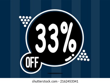 33% off. Dark banner with 33 percent discount on a black balloon for mega big sales.