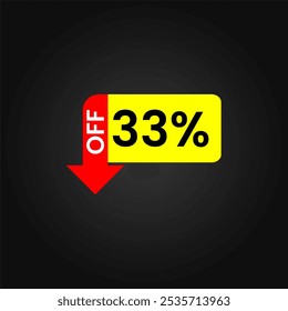 33% off Discount tag. Marketing promotions, retail sales. Simple offer tag design. Thirty three percent off.