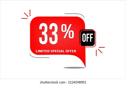 33% off limited offer. White and red banner with clearance details