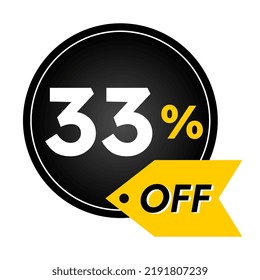 33% off limited special offer. Banner with 33 percent off in black and yellow circular balloon