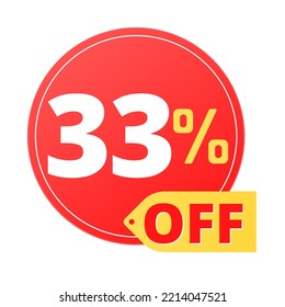 33% off limited special offer. Discount banner in red and yellow circular balloon, super discount.