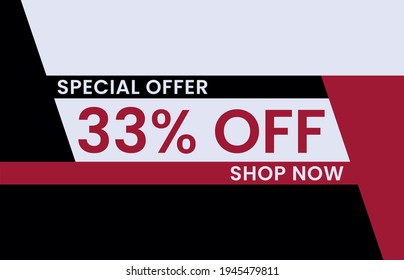 33% de descuento en el diseño de concepto moderno. Diseño de plantillas de banner de venta, oferta especial de venta masiva. Banner de oferta especial de fin de temporada
